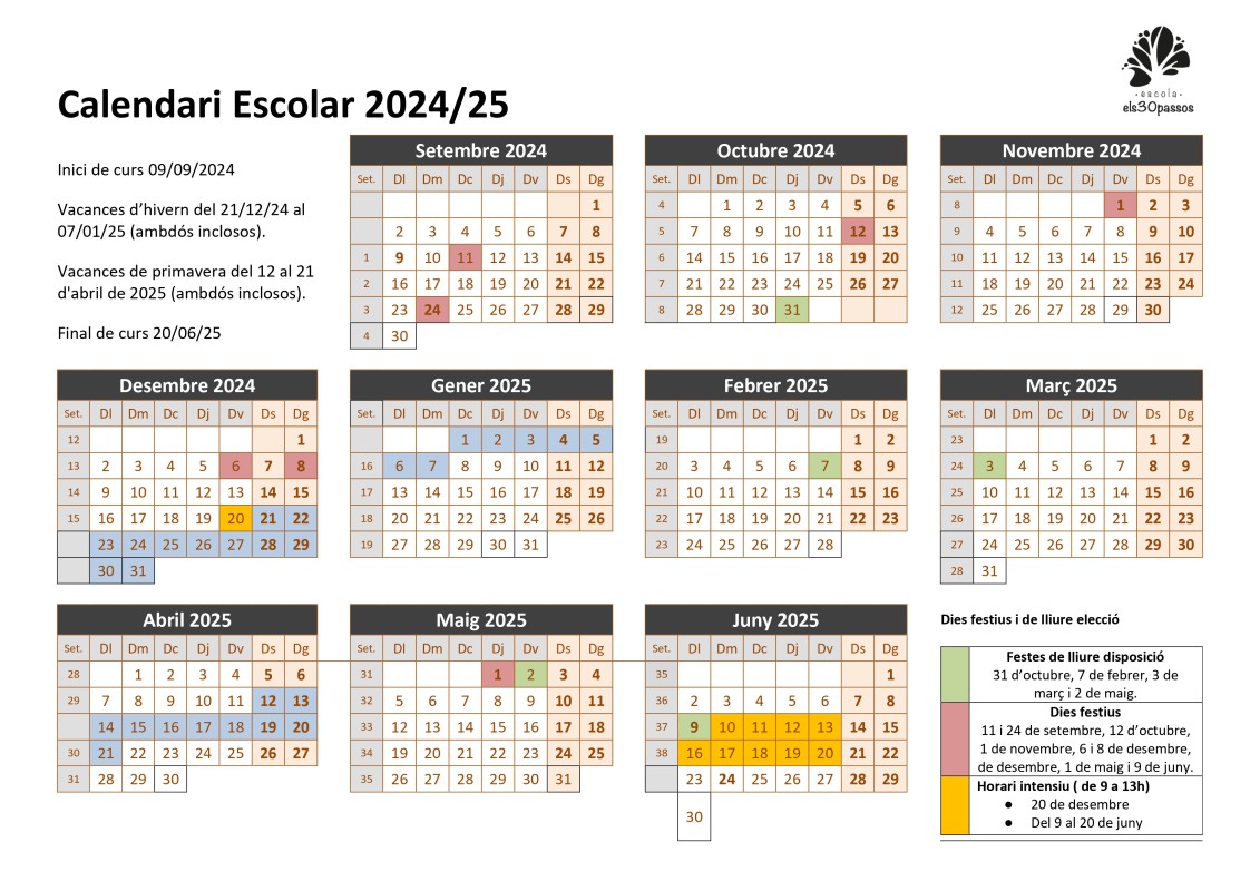 Calendari 24-25 Escola Els 30 Passos